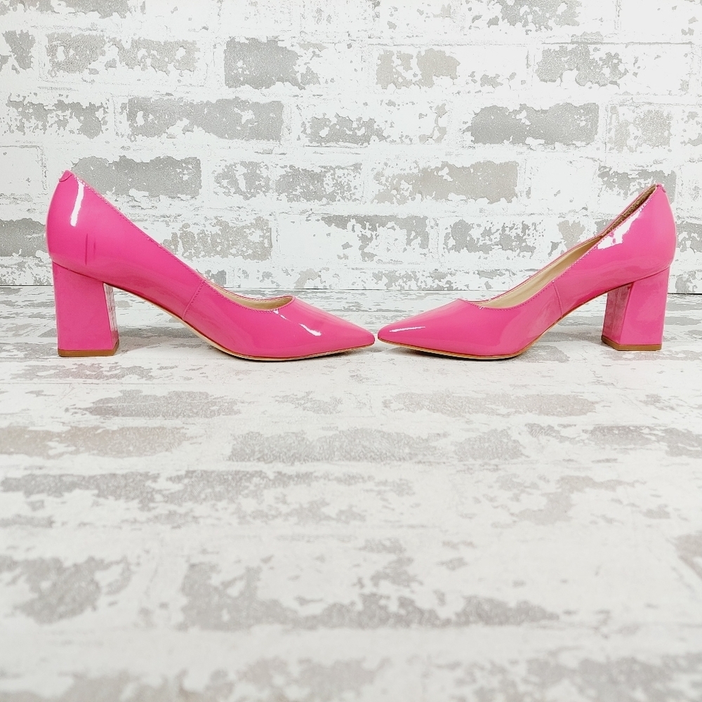 NEW Marc Fisher Zala Pink Patent Leather Block Heel Pointed Toe Heels W619 - Picture 7 of 14